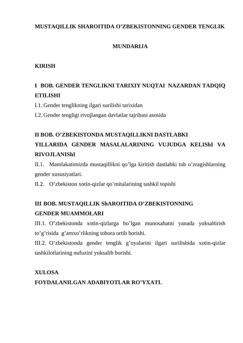 O'zbekistonda Gender Tenglik
