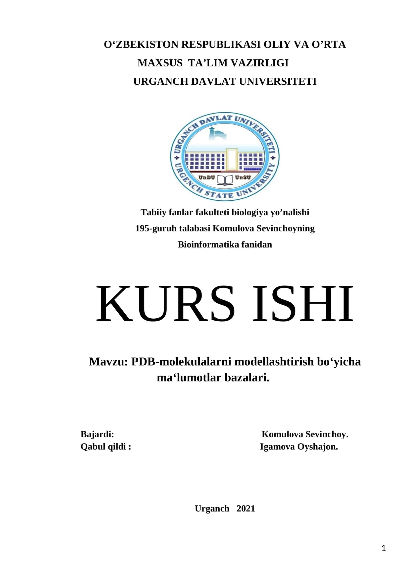 PDB-molekulalarni modellashtirish bo‘yicha ma‘lumotlar bazalari