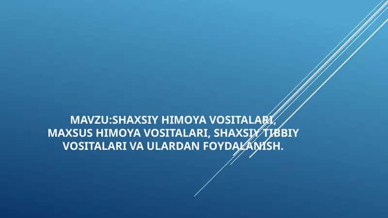 SHAXSIY TIBBIY VOSITALARI VA ULARDAN FOYDALANISH.