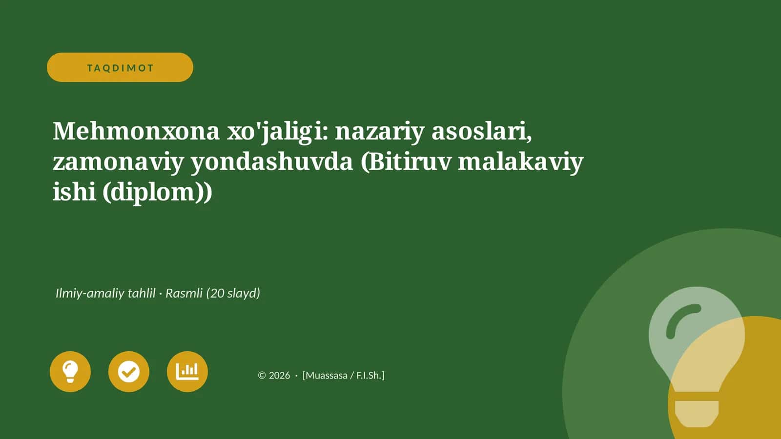 Mehmonxona xo'jaligi: nazariy asoslari, zamonaviy yondashuvda (Bitiruv malakaviy ishi (diplom))
