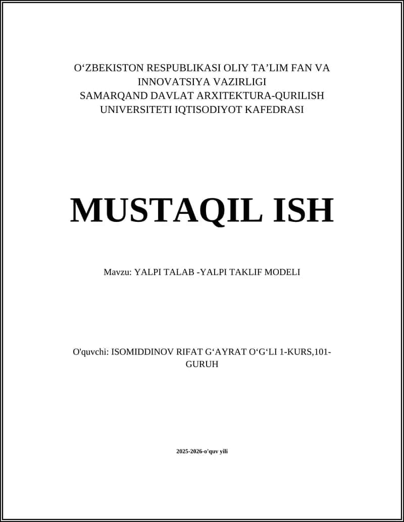 YALPI TALAB -YALPI TAKLIF MODELI