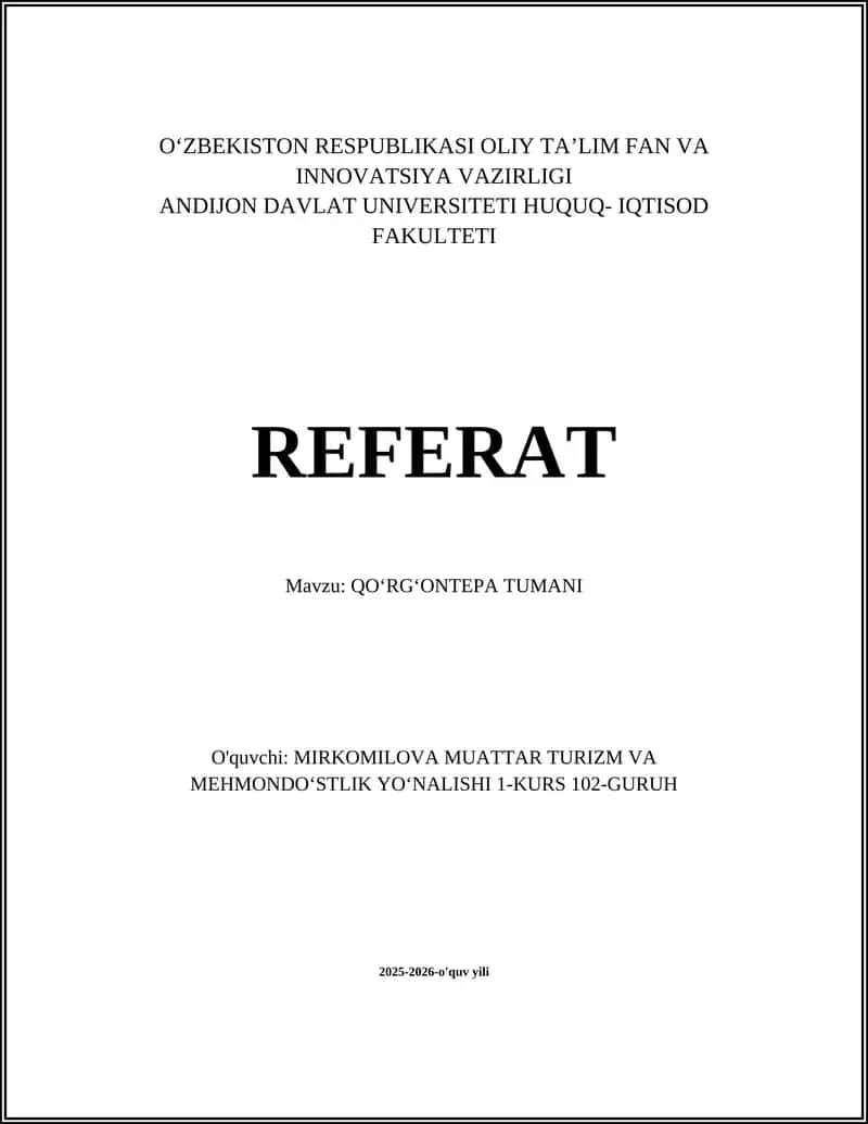 Qoʻrgʻontepa Tumani Referat