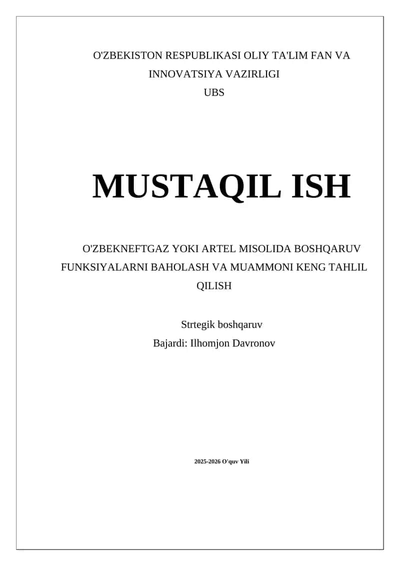 Boshqaruv funksiyalarini baholash va muammoni keng tahlil qilish