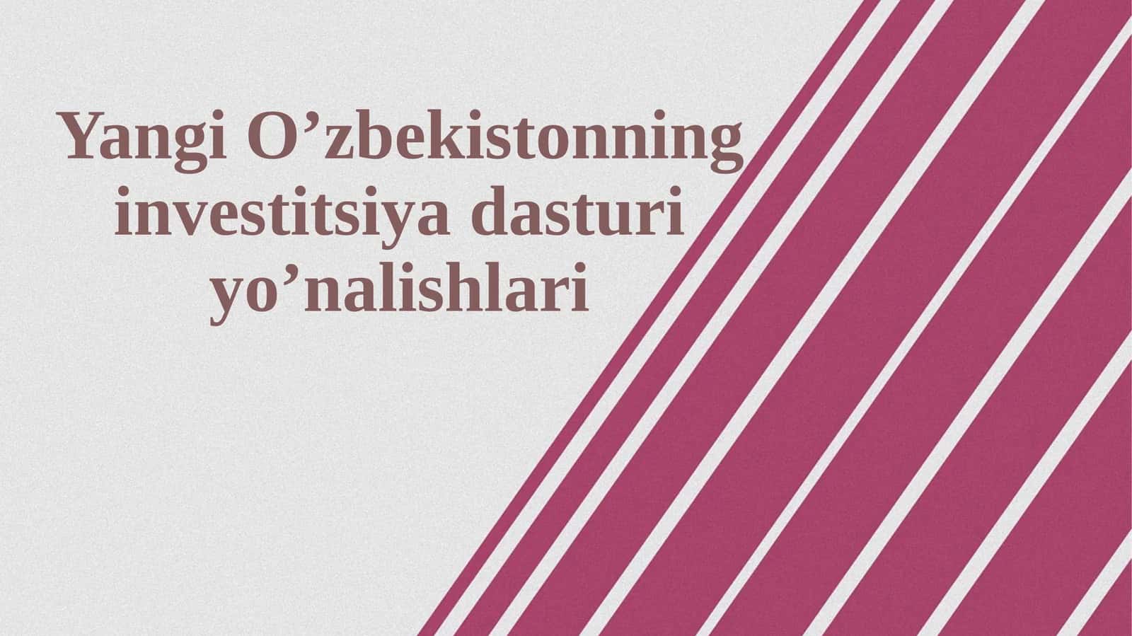 Yangi O‘zbekistonning investitsiya dasturi yo’nalishlari