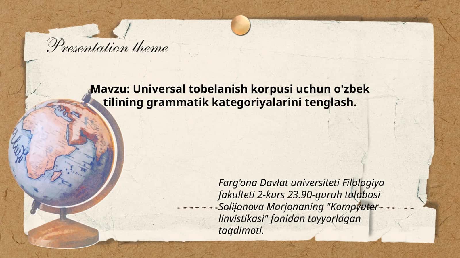 Universal tobelanish korpusi uchun o'zbek tilining grammatik kategoriyalarini tenglash
