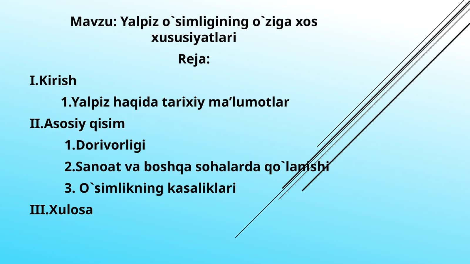 Yalpiz o`simligining o`ziga xos xususiyatlari