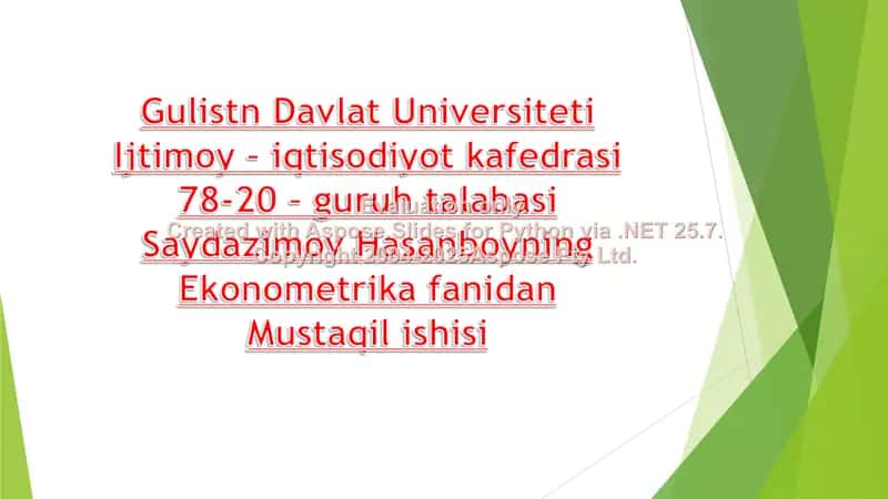 Ekonometrika fanidan mustaqil ish