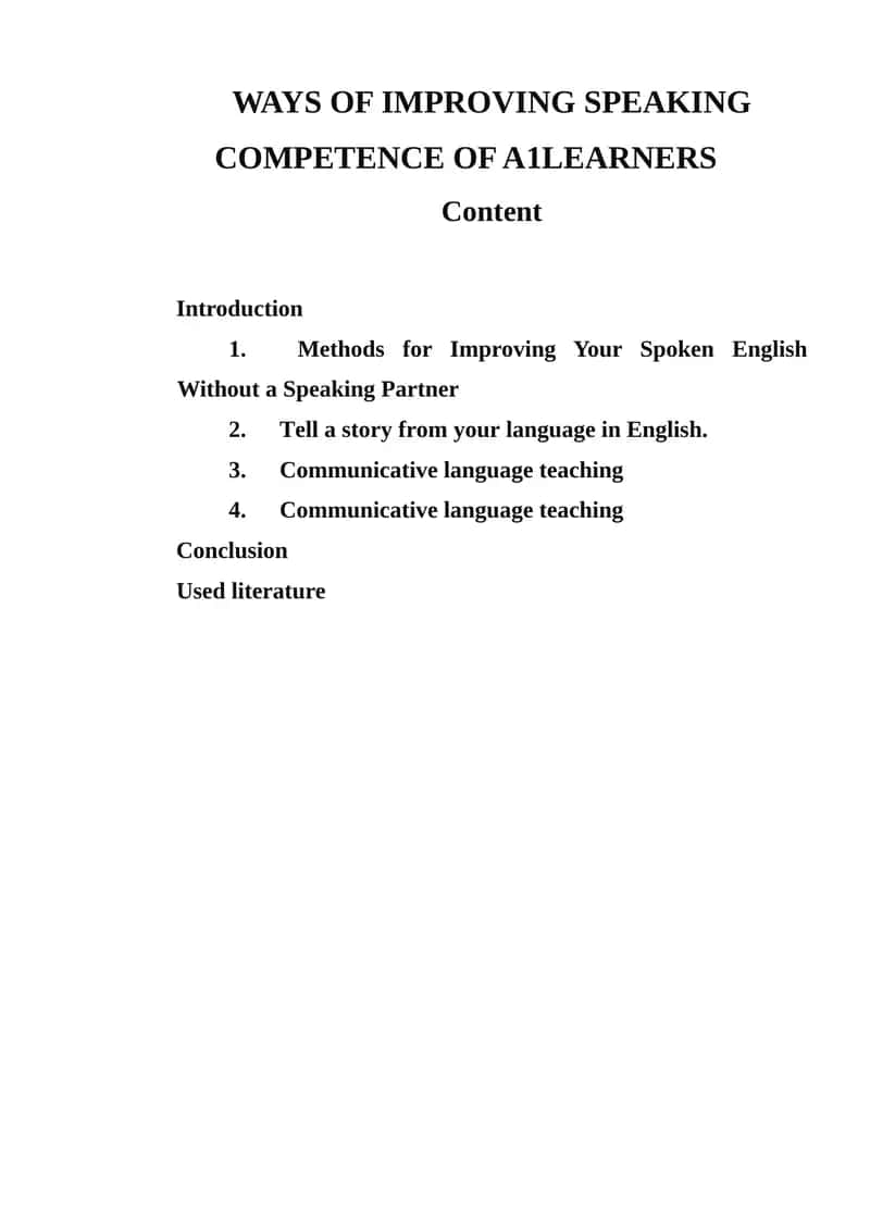 Ways of Improving Speaking Competence of A1 Learners