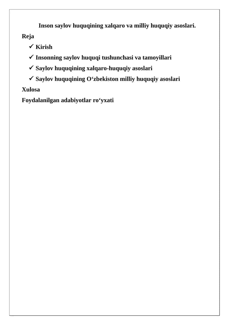 Inson saylov huquqining xalqaro va milliy huquqiy asoslari