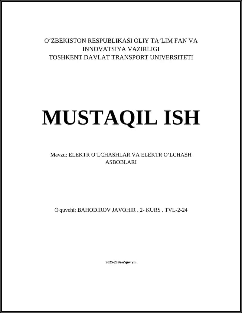 Elektr Oʻlchashlar va Elektr Oʻlchash Asboblari