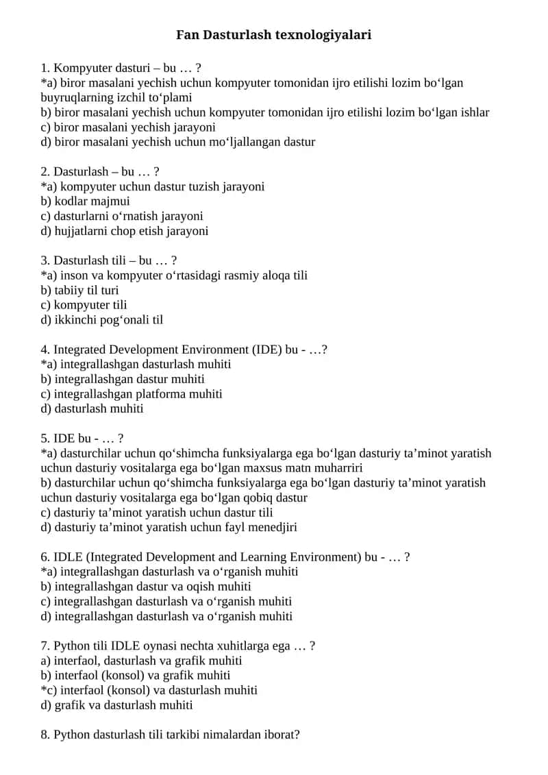Fan Dasturlash texnologiyalari