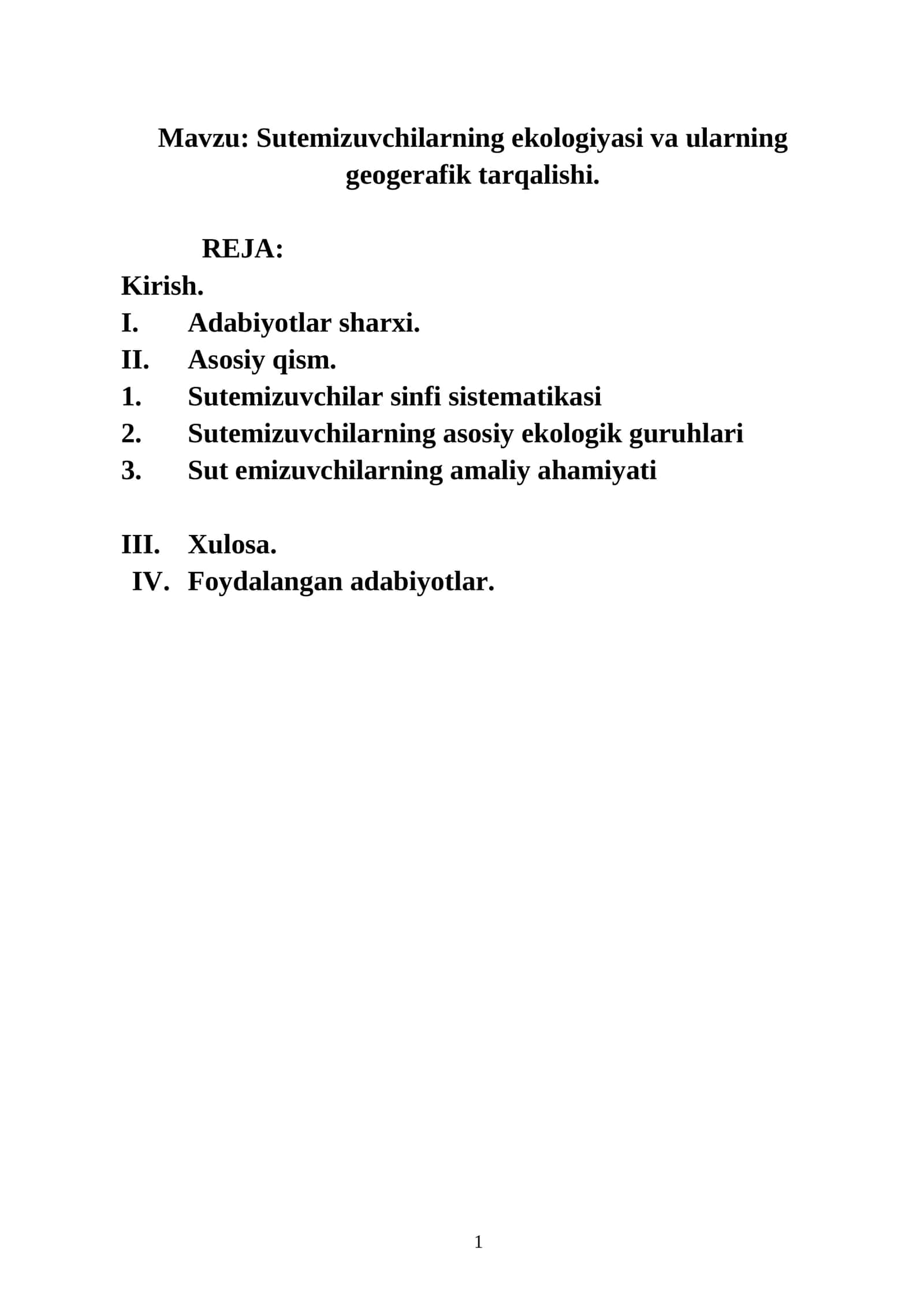 Sut emizuvchilarning ekologiyasi va ularning geogerafik tarqalishi