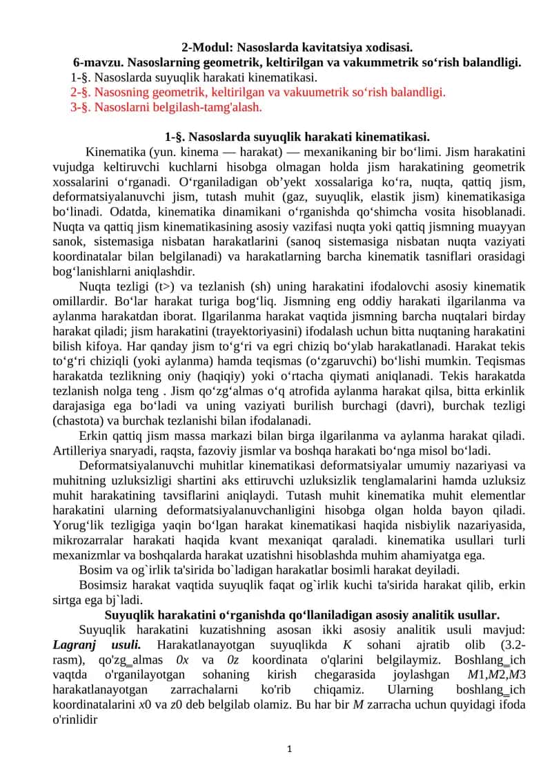 Nasoslarda kinematika