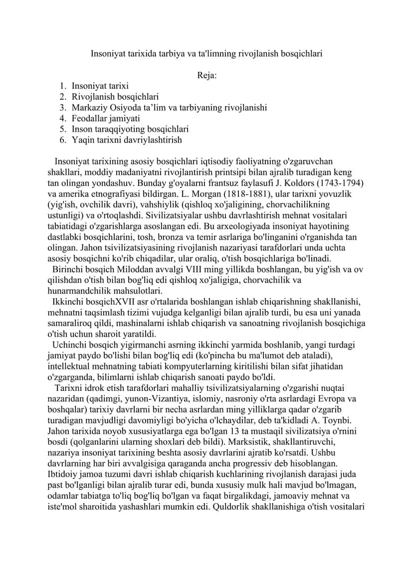 Insoniyat tarixida tarbiya va ta'limning rivojlanish bosqichlari