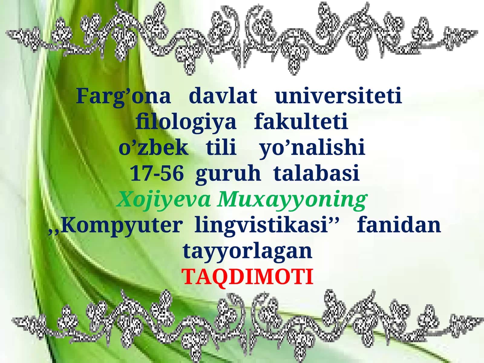 Kompyuter lingvistikasi metodlari,resurslari,yo’nalishlari
