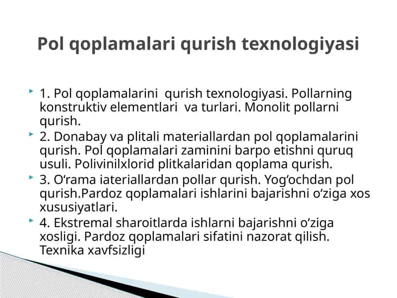 Pol qoplamalari qurish texnologiyasi
