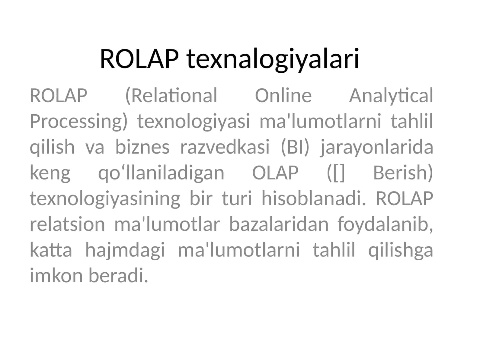 ROLAP texnalogiyalari