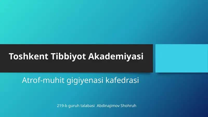 Favqulotdavaziyatlarvahalokatlarda UASH Ishining gigiyenik jihatlari