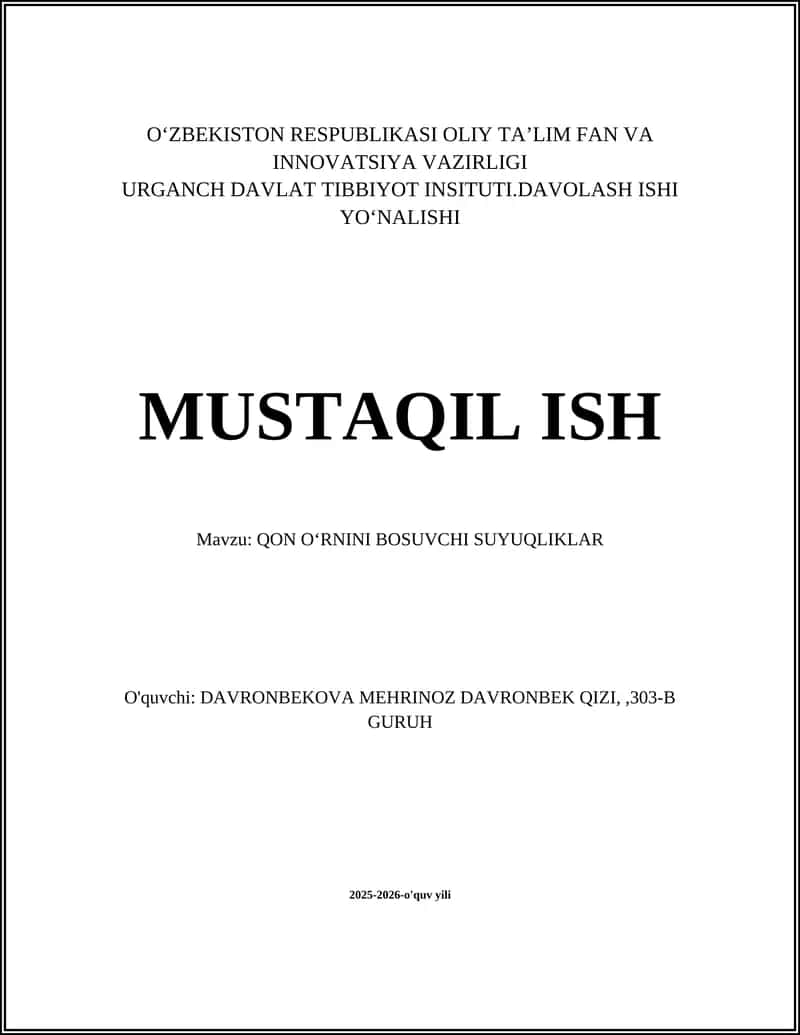 QON OʻRNINI BOSUVCHI SUYUQLIKLAR