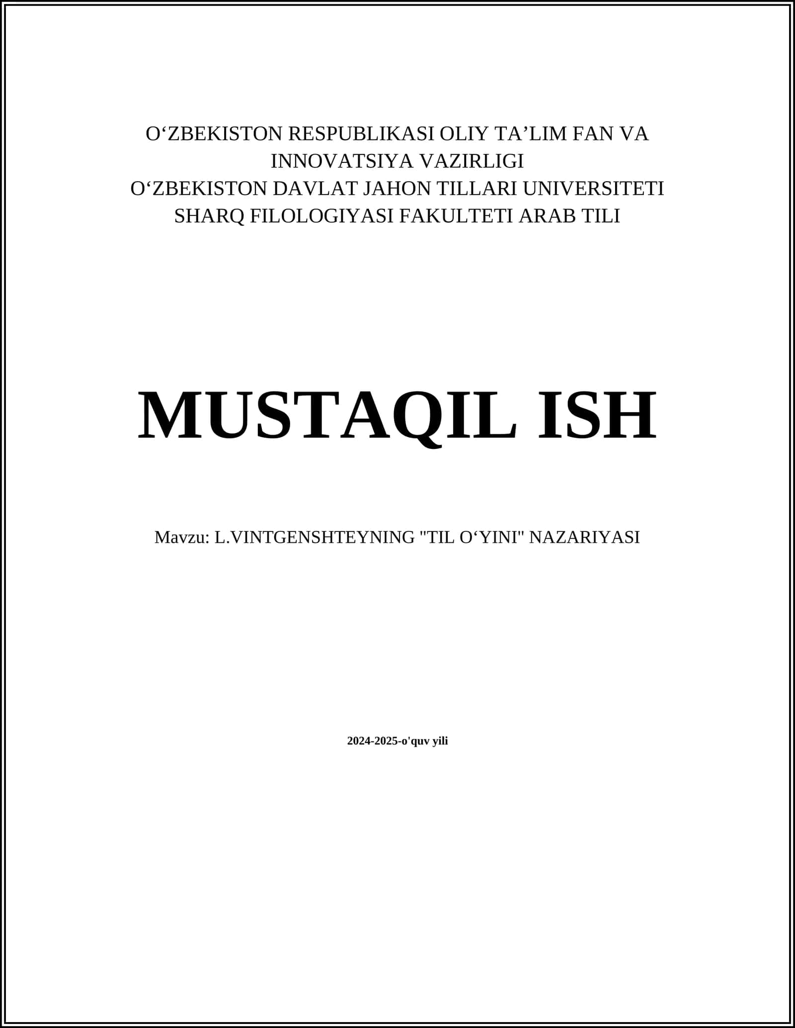 L.VINTGENSHTEYNING "TIL OʻYINI" NAZARIYASI