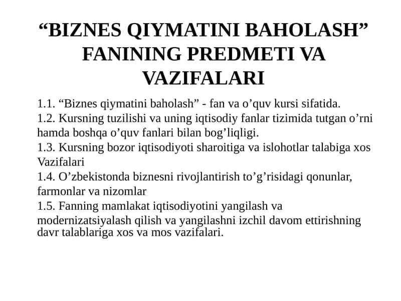 Biznes Qiymatini Baholash