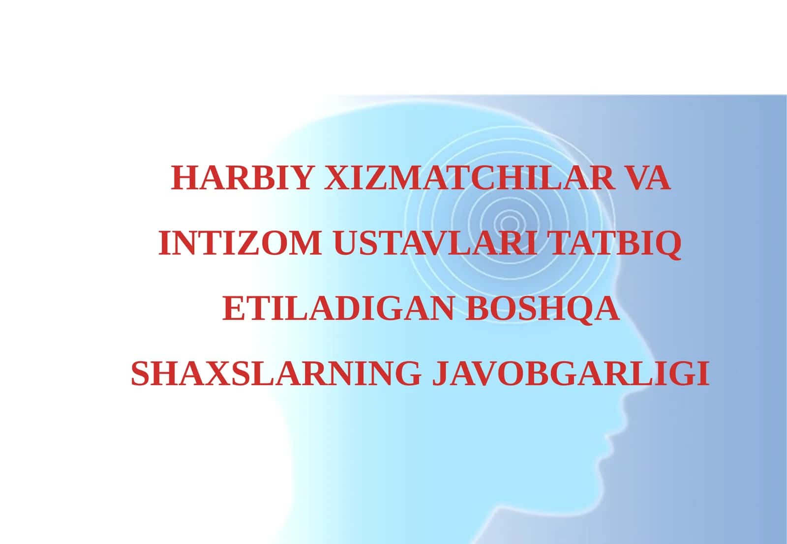 HARBIY XIZMATCHILAR VA INTIZOM USTAVLARI TATBIQ ETILADIGAN BOSHQA SHAXSLARNING JAVOBGARLIGI