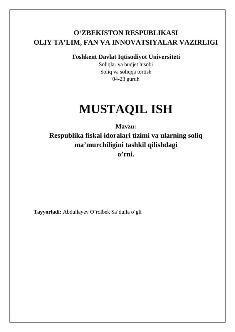 Soliqlar va budjet hisobi