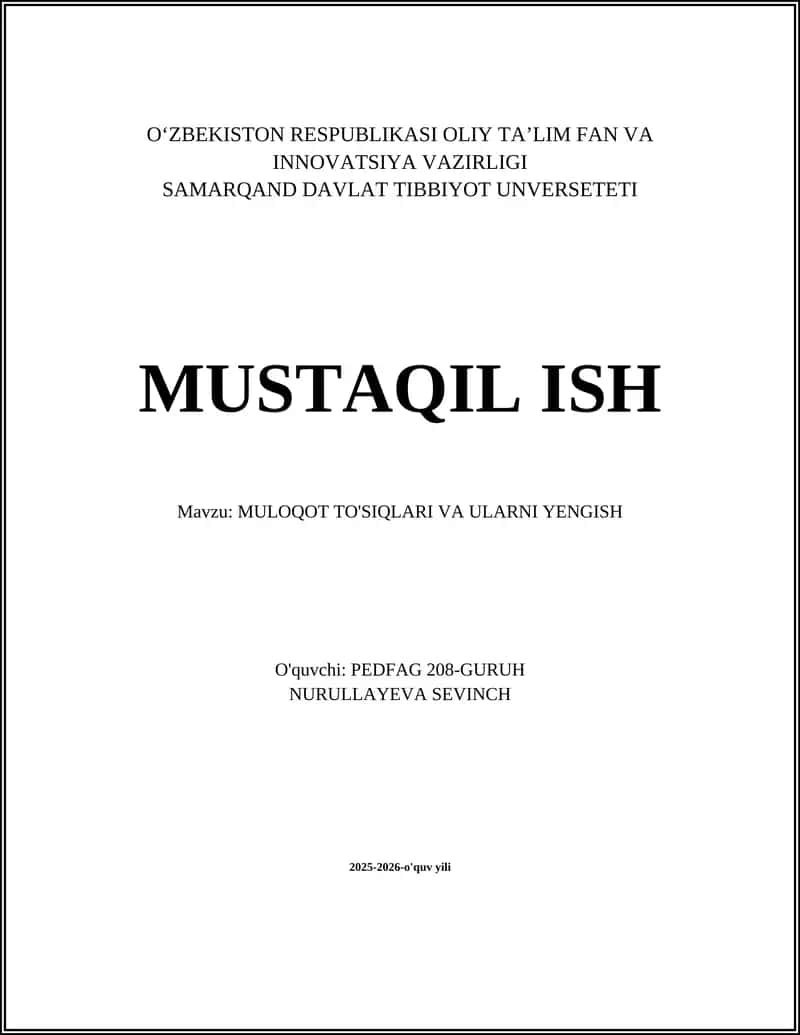 MULOQOT TO'SIQLARI VA ULARNI YENGISH