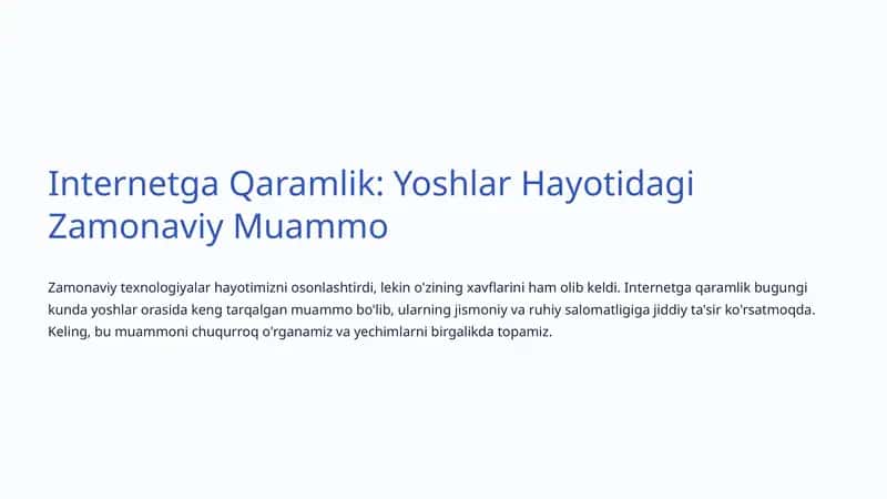 Internetga Qaramlik: Yoshlar Hayotidagi Zamonaviy Muammo