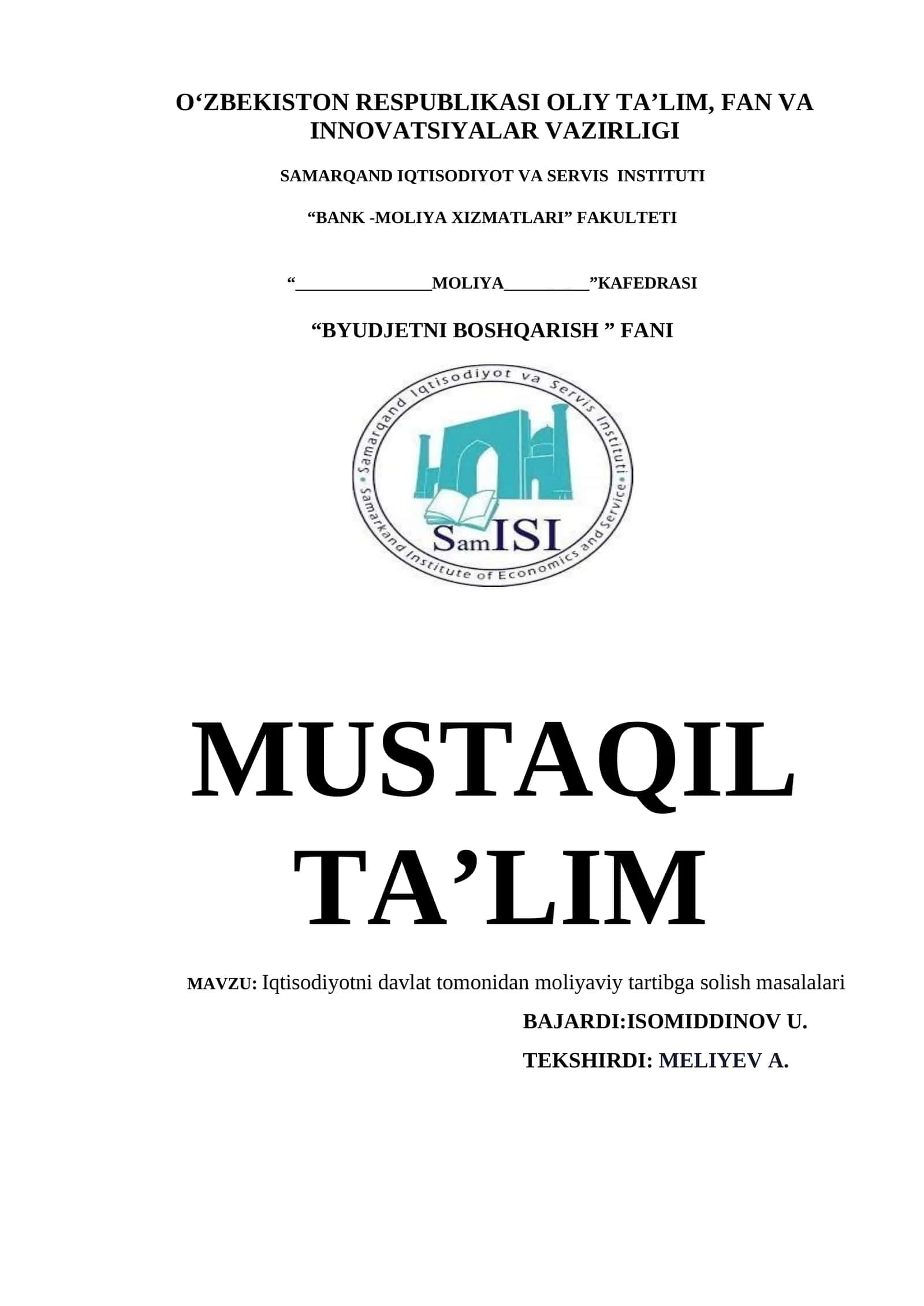 Moliyaviy tartibga solish masalalari