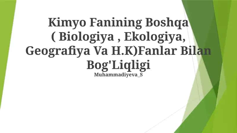 Kimyo Fanining Boshqa ( Biologiya, Ekologiya, Geografiya Va H.K)Fanlar Bilan Bog'Liqligi