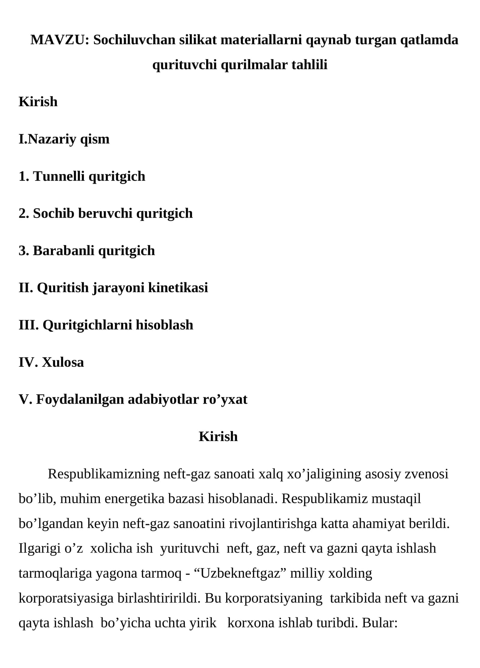 Sochiluvchan silikat materiallarni qaynab turgan qatlamda qurituvchi qurilmalar tahlili
