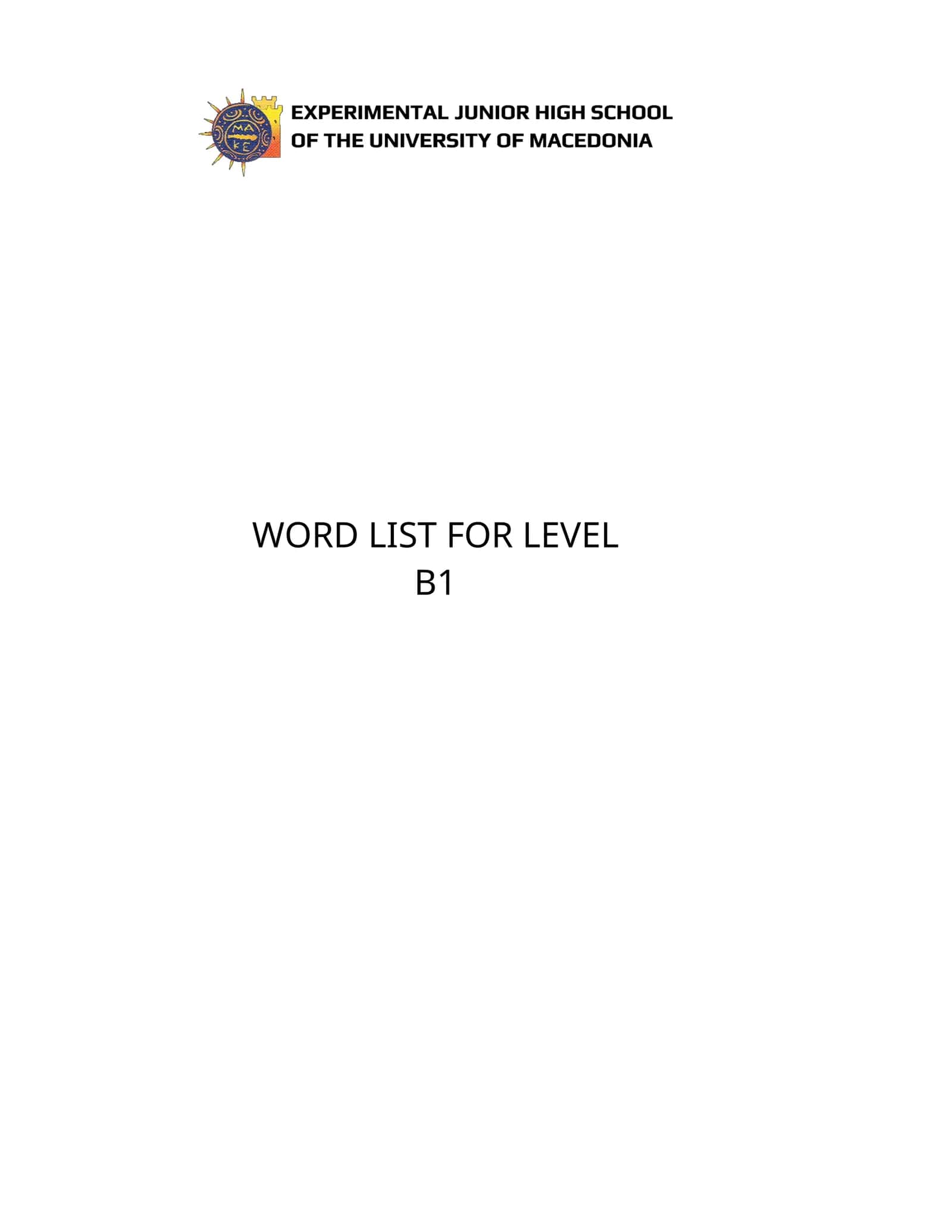 WORD LIST FOR LEVEL B1