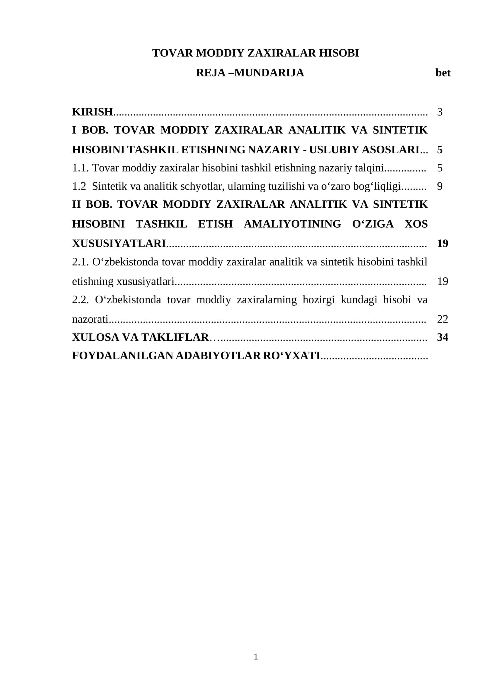 TOVAR MODDIY ZAXIRALAR HISOBI