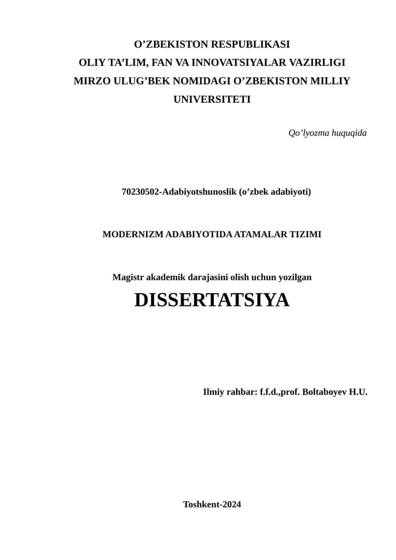 MODERNIZM ADABIYOTIDA ATAMALAR TIZIMI