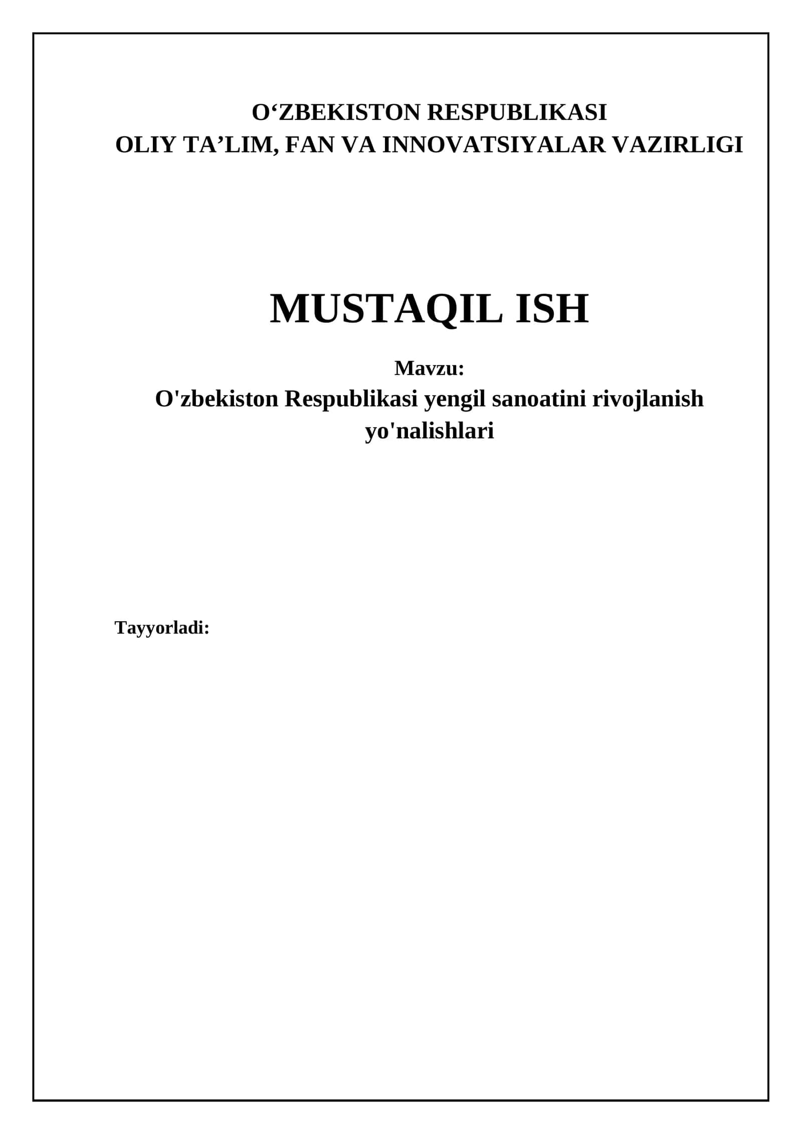 O'zbekiston yengil sanoatining bugungi holati va rivojlanish tendensiyalari