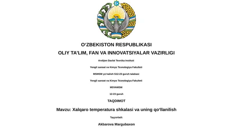 Xalqaro temperatura shkalasi va uning qo‘llanilish