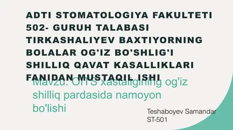OITS xastaligining og'iz shilliq pardasida namoyon bo'lishi