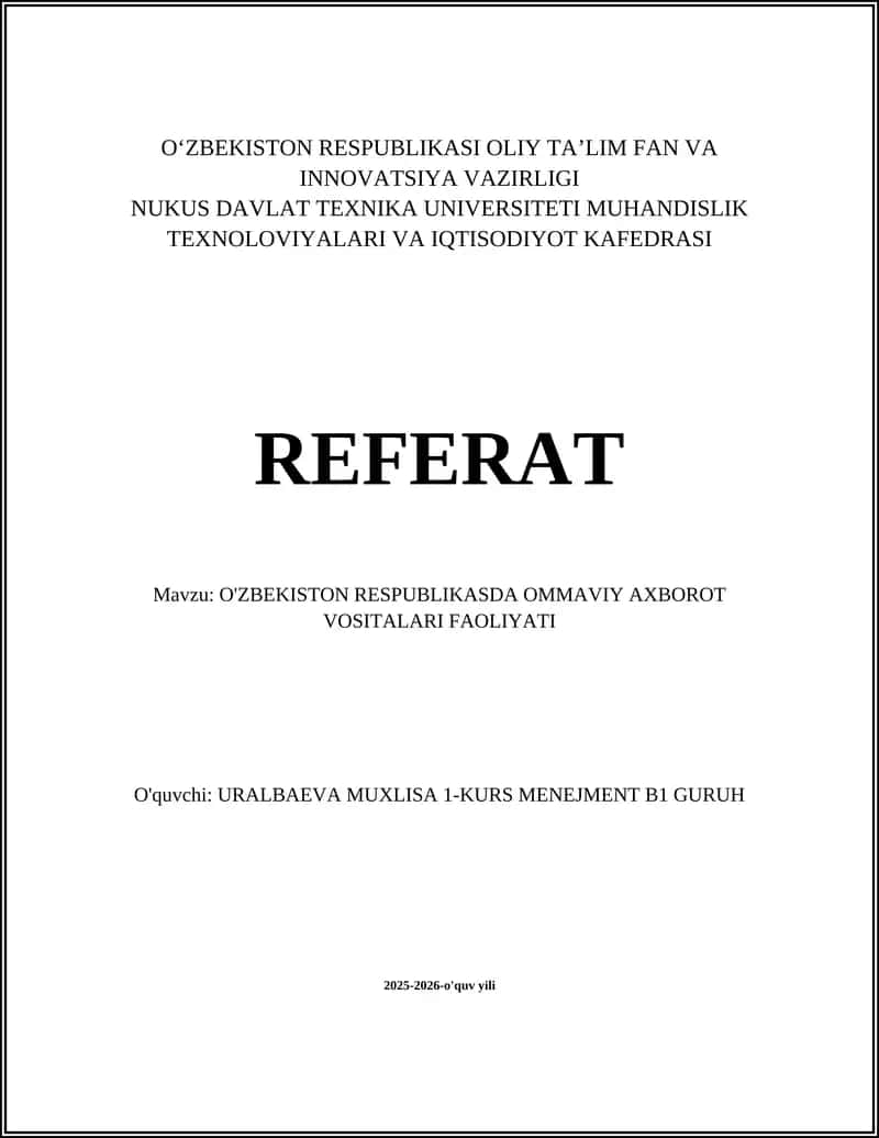 Oʻzbekiston Respublikasida ommaviy axborot vositalari tarixiy rivojlanishi