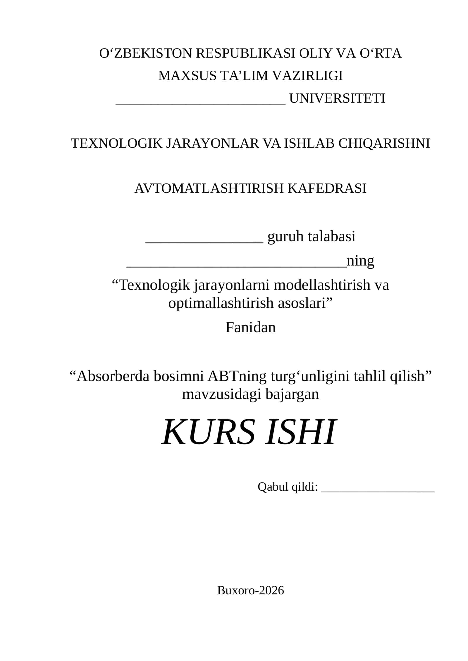 Absorberda bosimni ABTning turg‘unligini tahlil qilish