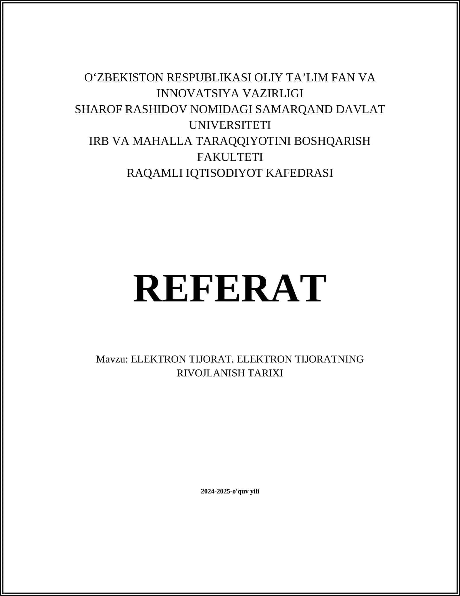 ELEKTRON TIJORAT. ELEKTRON TIJORATNING RIVOJLANISH TARIXI