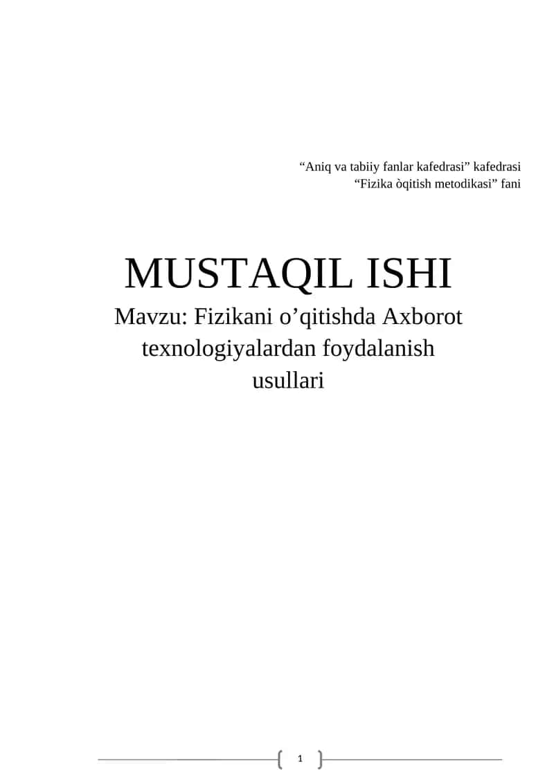 Fizikani o’qitishda Axborot texnologiyalardan foydalanish usullari