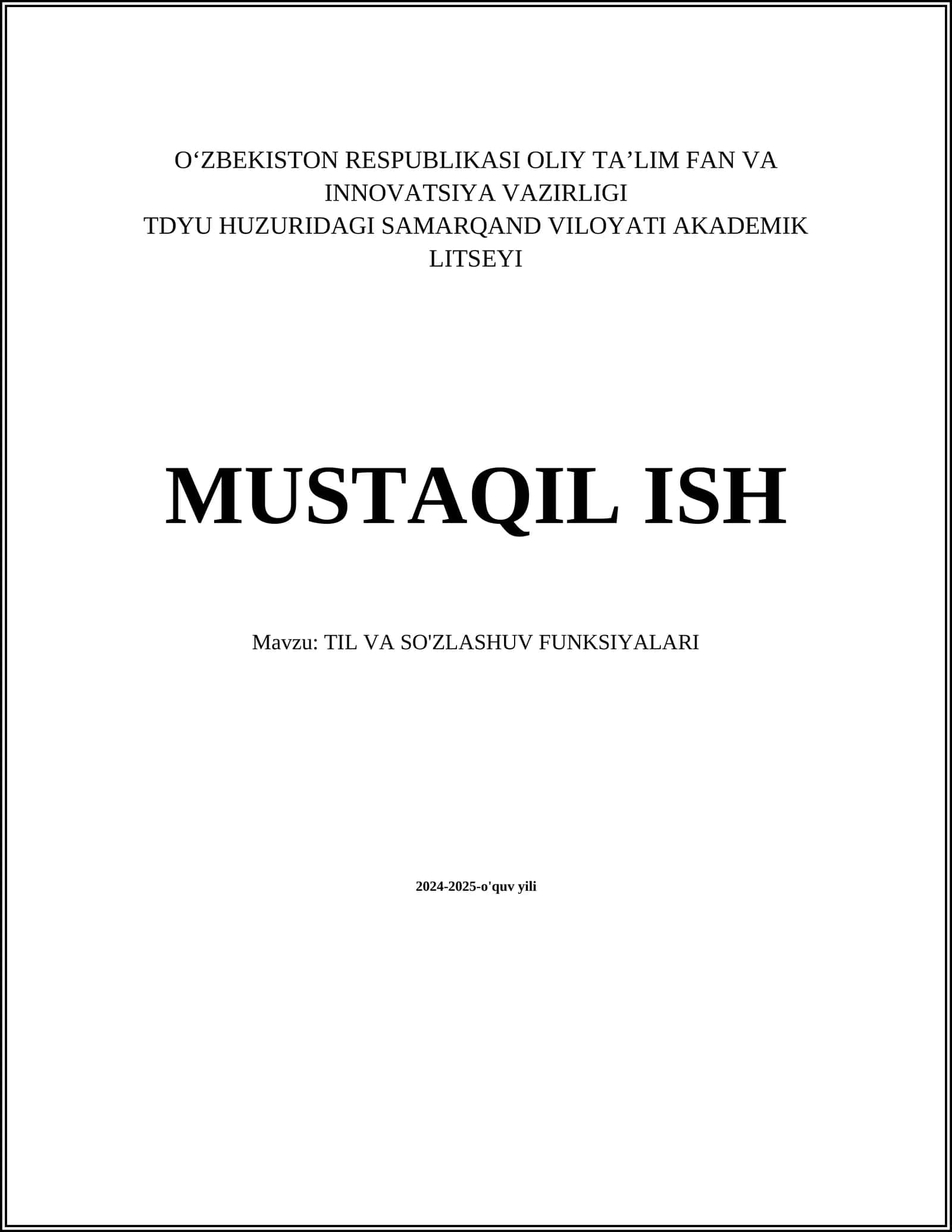 TIL VA SO'ZLASHUV FUNKSIYALARI