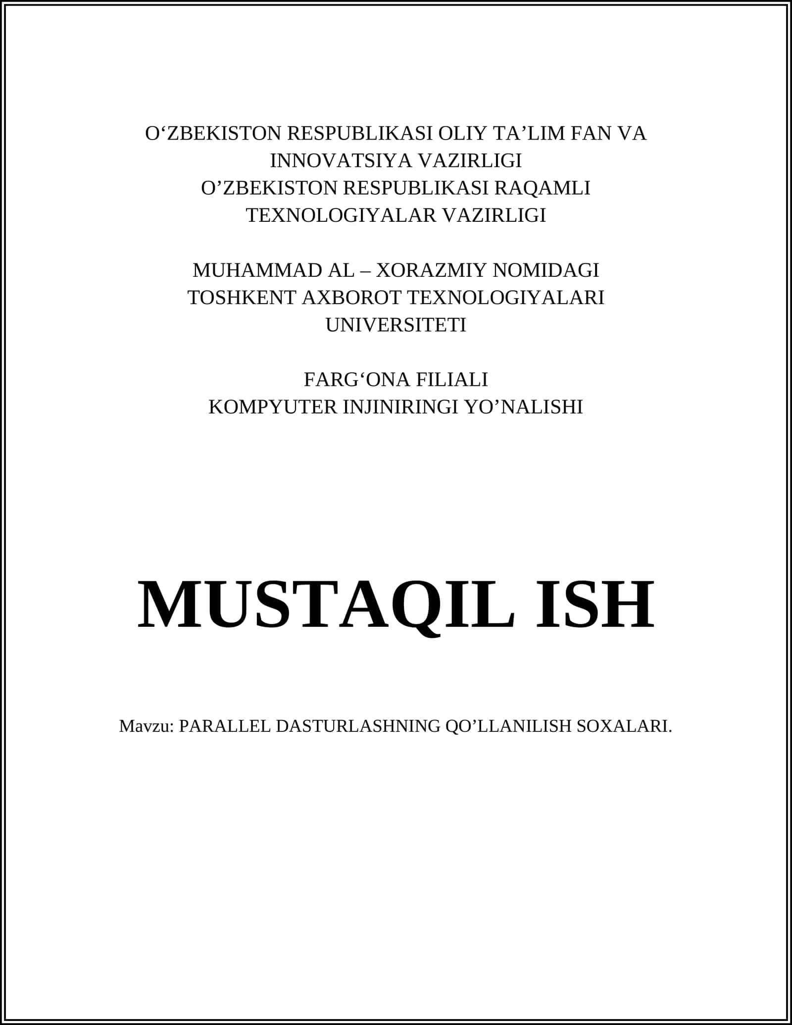 PARALLEL DASTURLASHNING QO’LLANILISH SOXALARI