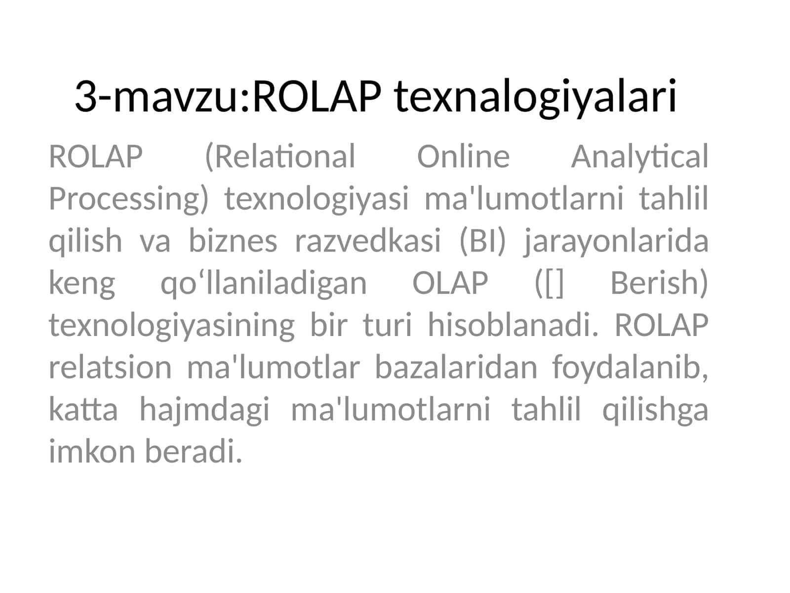 ROLAP texnalogiyalari