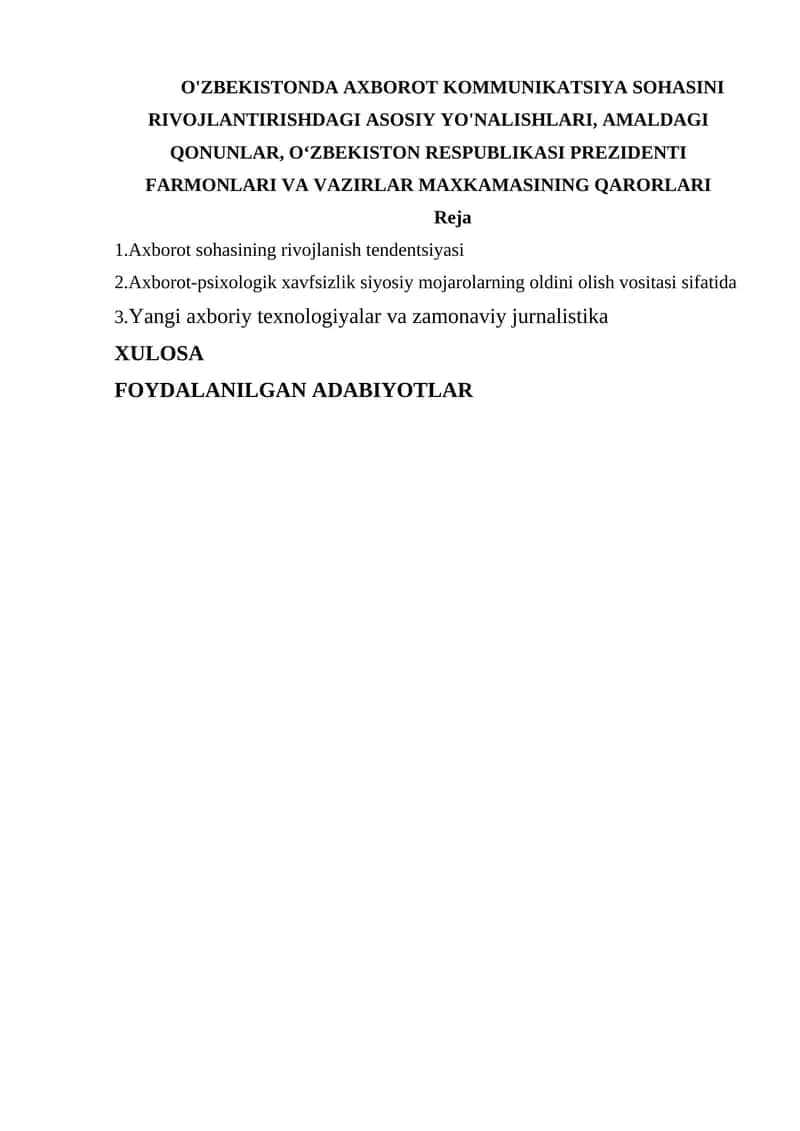 Axborot sohasining rivojlanish tendentsiyasi