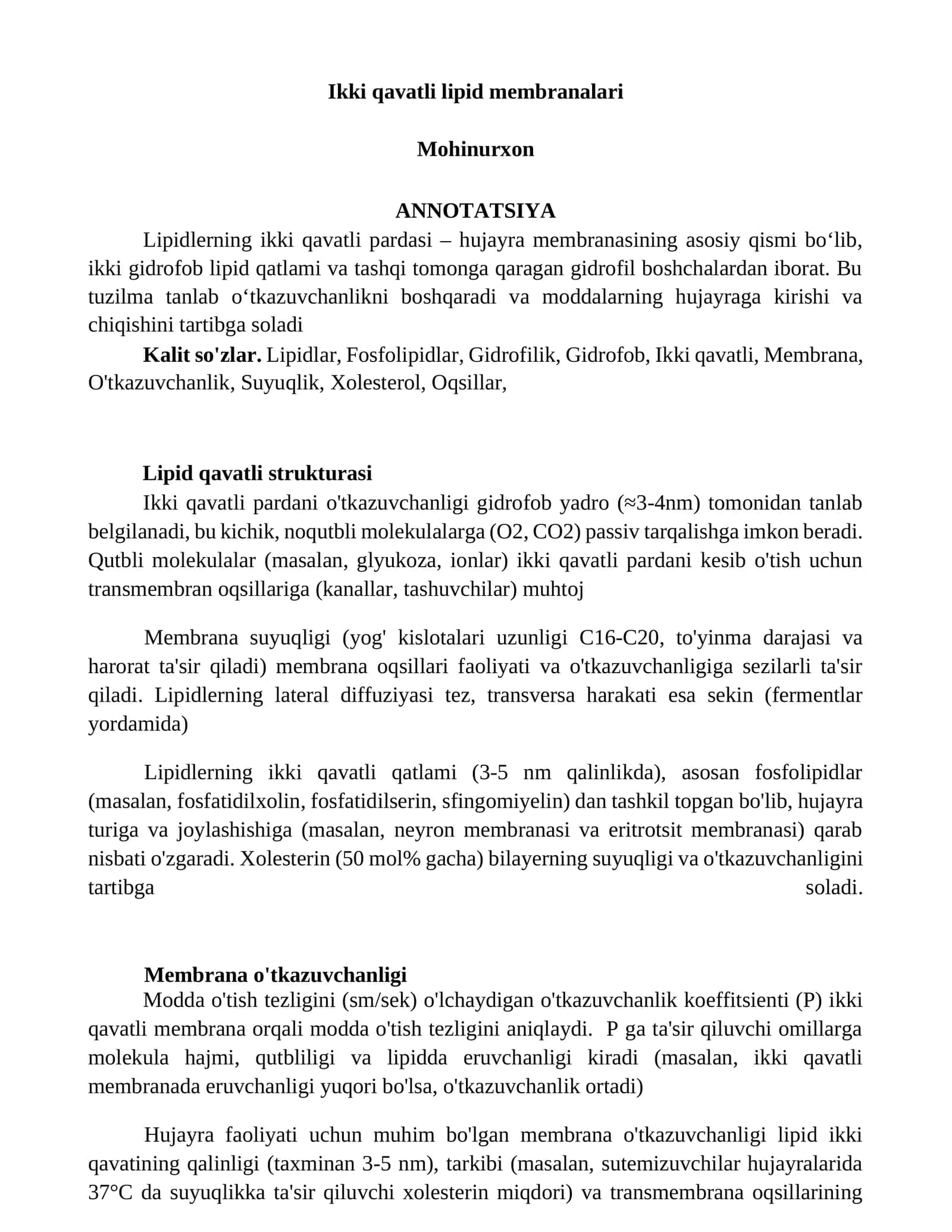 Ikki qavatli lipid membranalari
