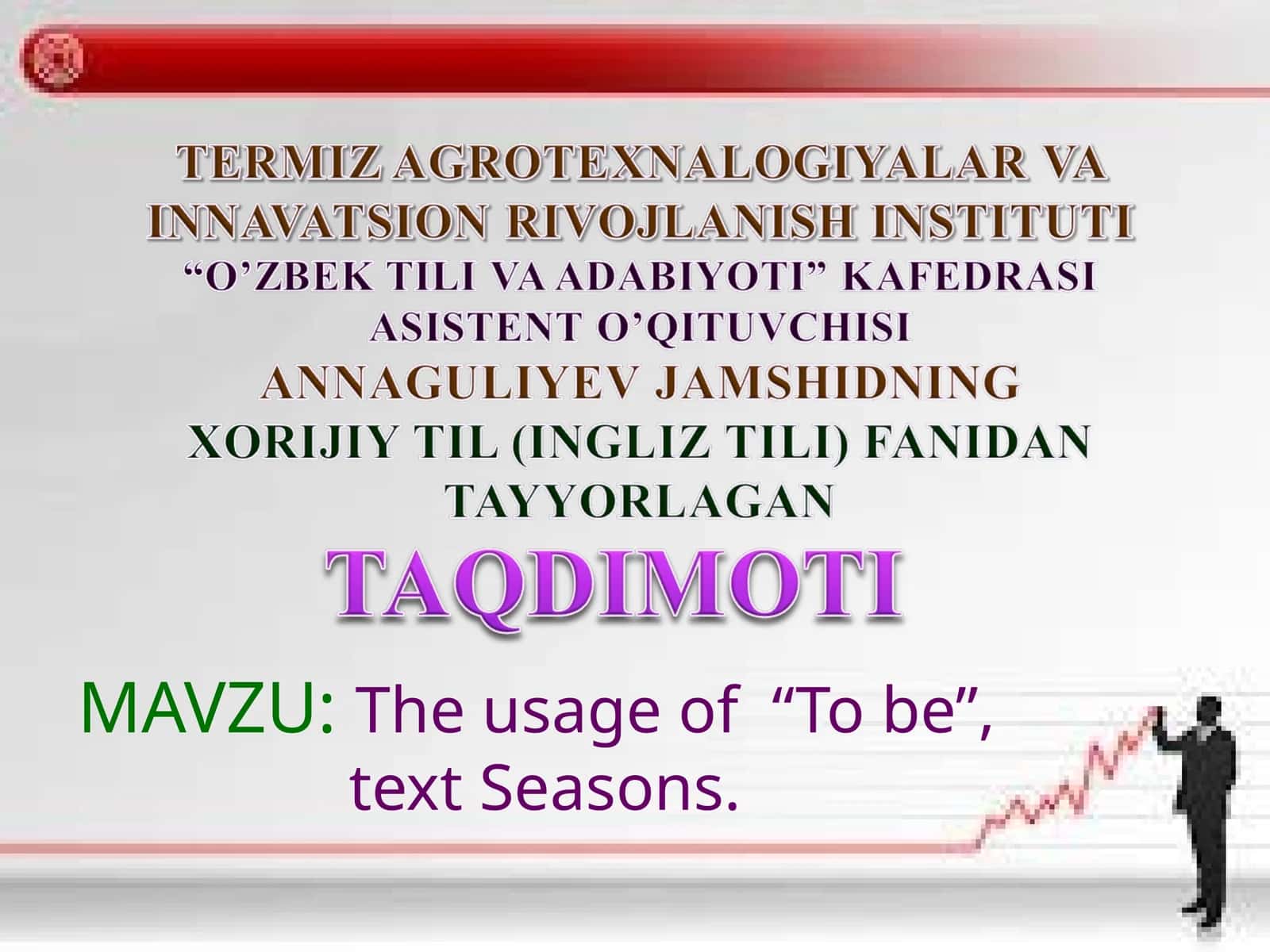 The usage of “To be”, text Seasons