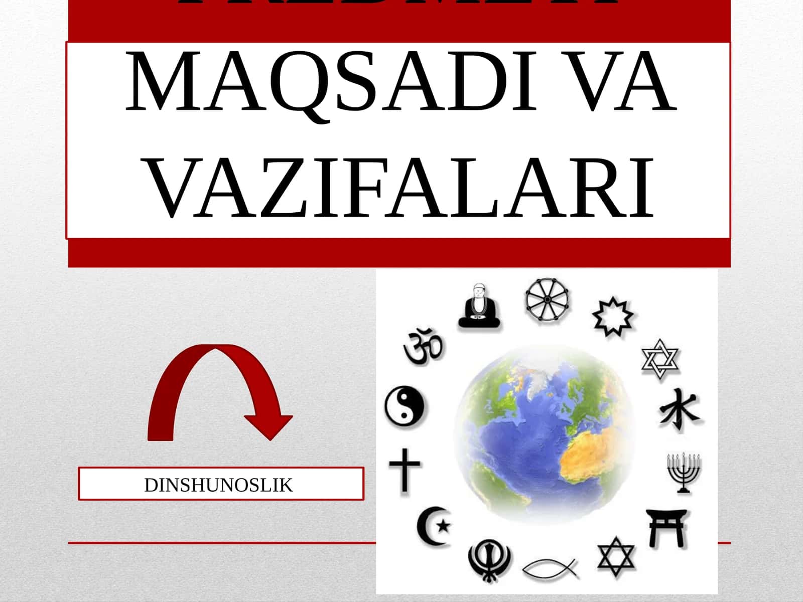 DINSHUNOSLIK FANINI PREDMETI MAQSADI VA VAZIFALARI
