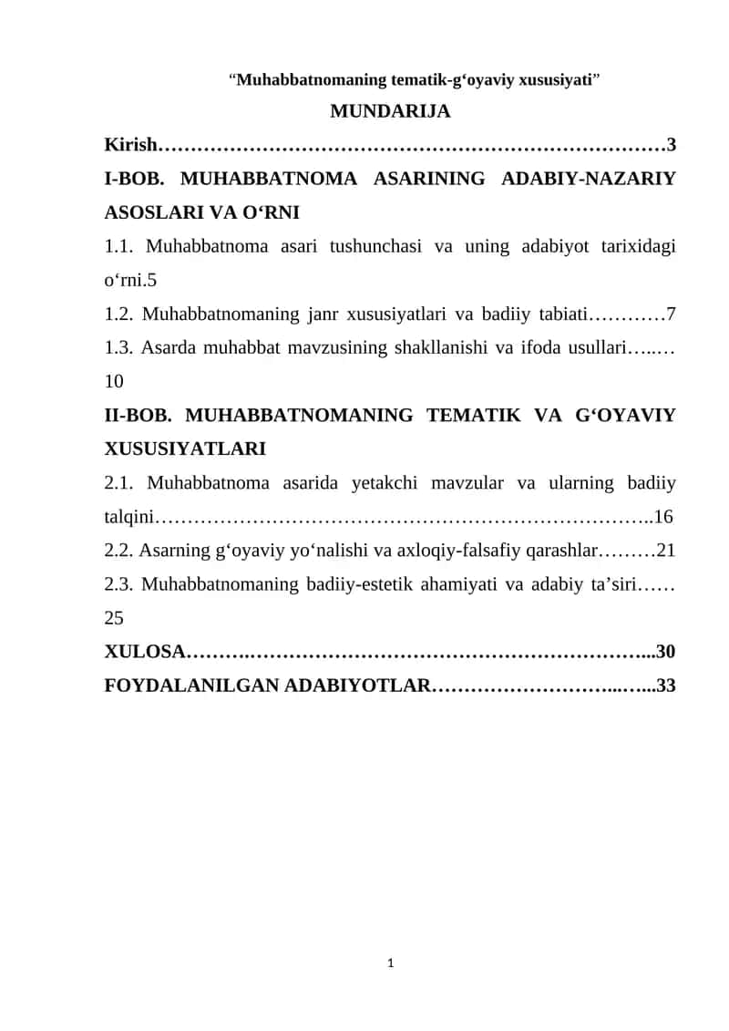 “Muhabbatnomaning tematik-gʻoyaviy xususiyati”